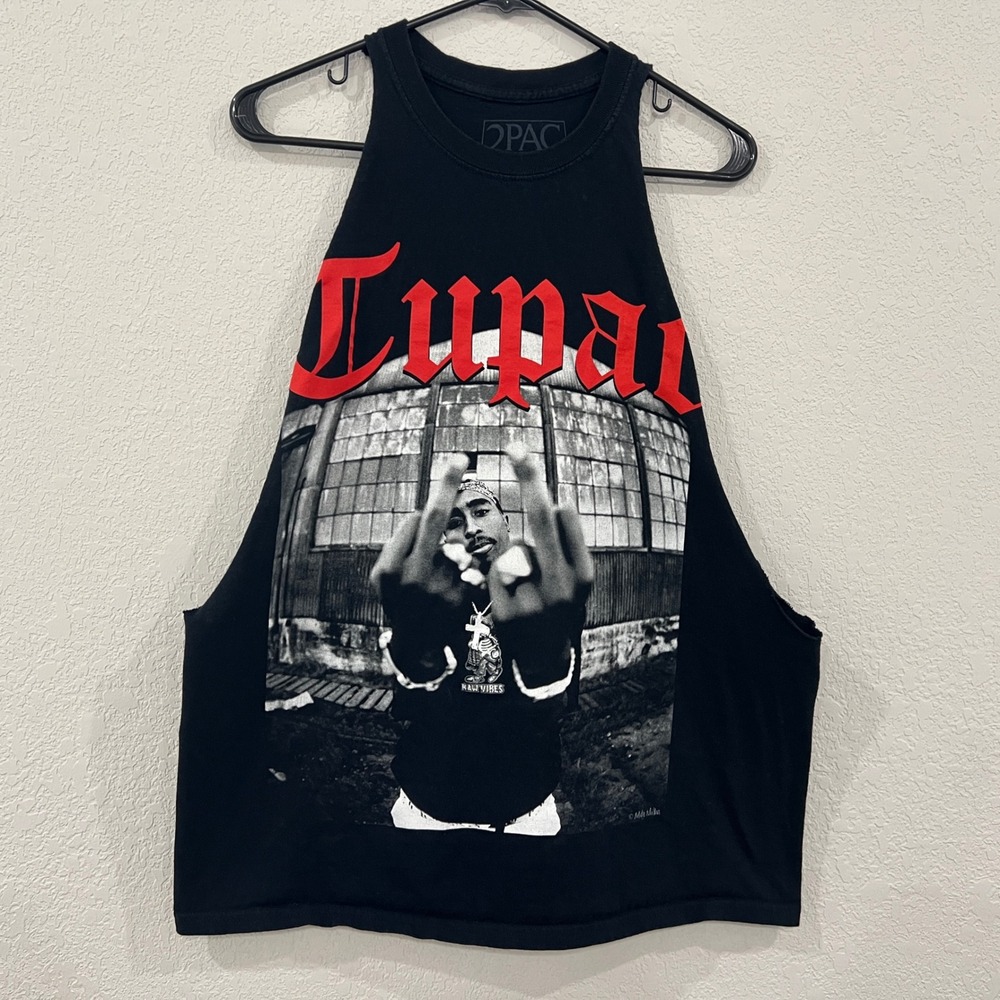 2PAC Tupac Shakur Tank Top Mens L Black Red Graphic Sleeveless 90s Y2K